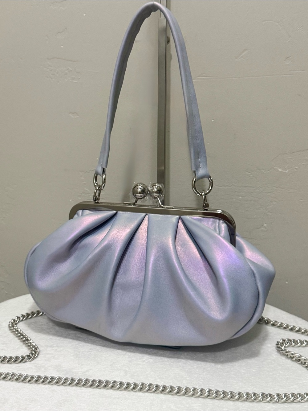 Stunning Purple Lambskin Handmade Kisslock Slouchy Bag/Clutch/Wristlet/Crossbody